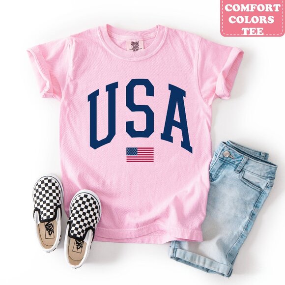 Kids Big USA Shirt, Girls Patriotic Shirt Kids, Boys July 4th Graphic Tee Shirt - Picture 1 of 2